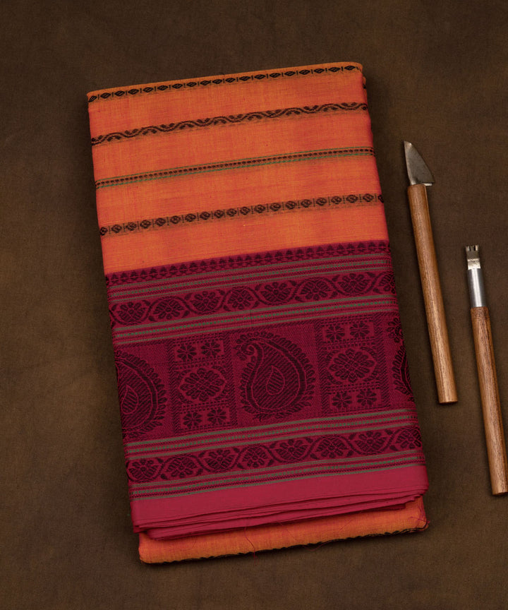 Orange pink cotton handloom kajivaram saree