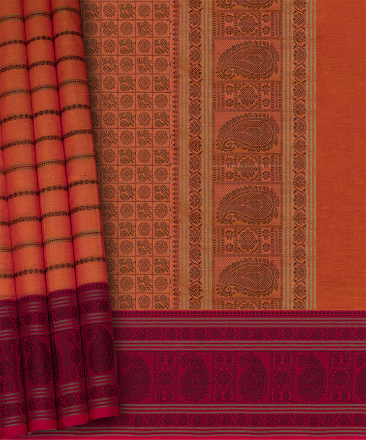 Orange pink cotton handloom kajivaram saree