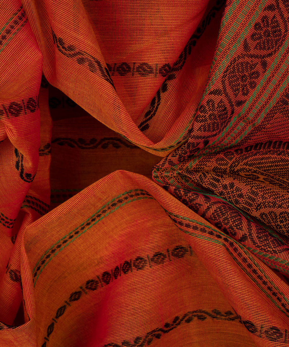 Orange pink cotton handloom kajivaram saree
