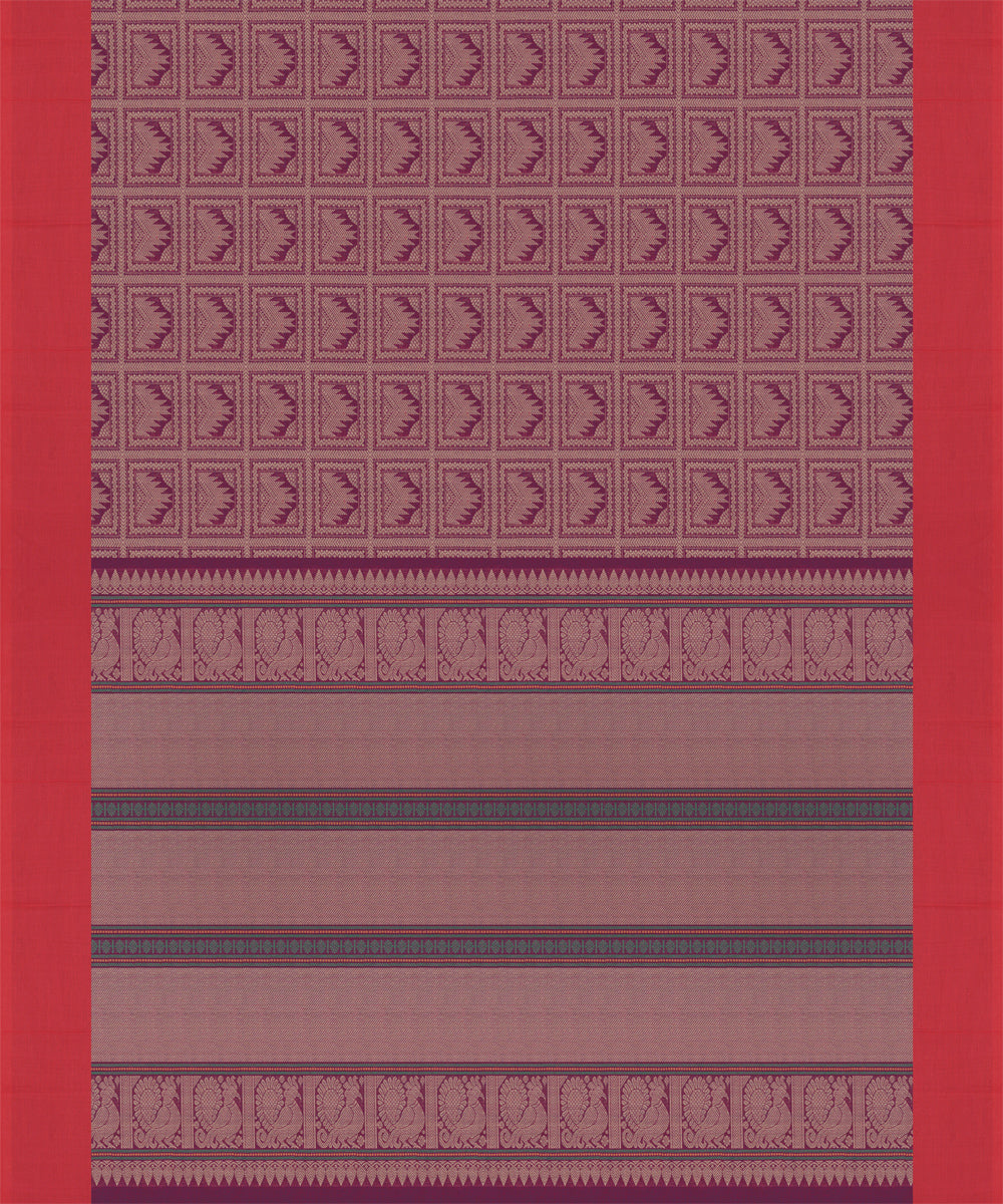 Red purple cotton handloom kajivaram saree
