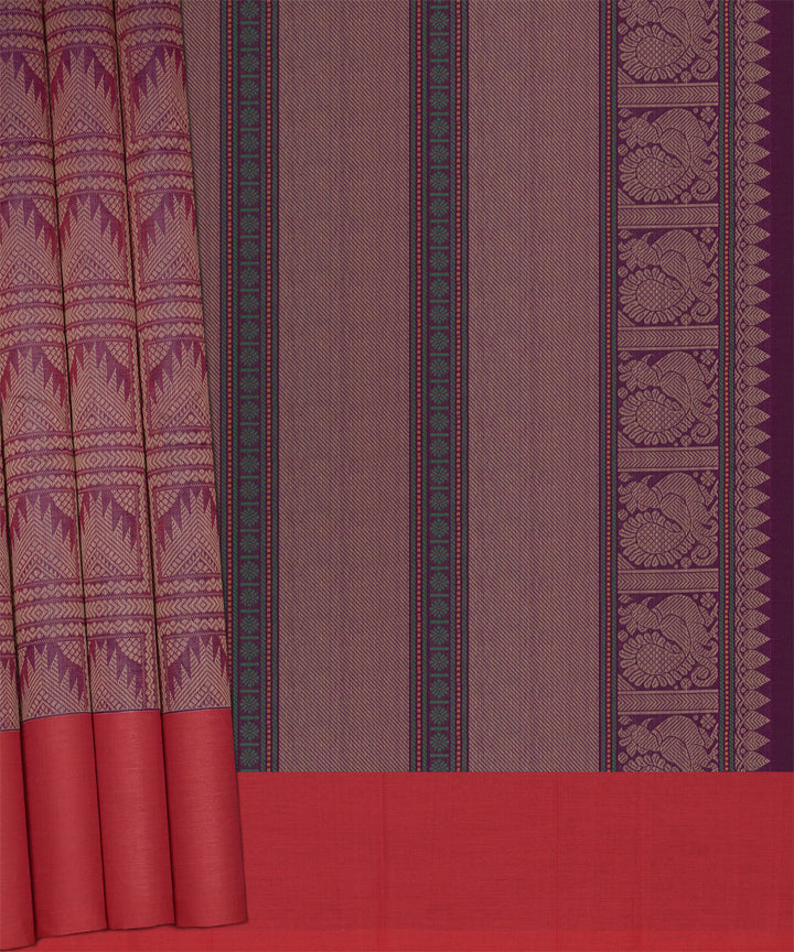 Red purple cotton handloom kajivaram saree