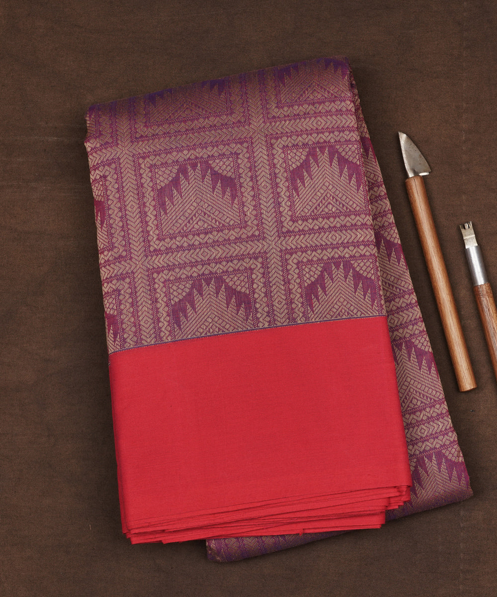 Red purple cotton handloom kajivaram saree