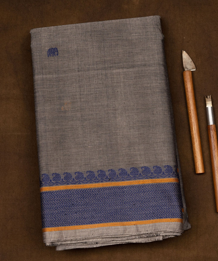 Grey blue cotton handloom kajivaram saree