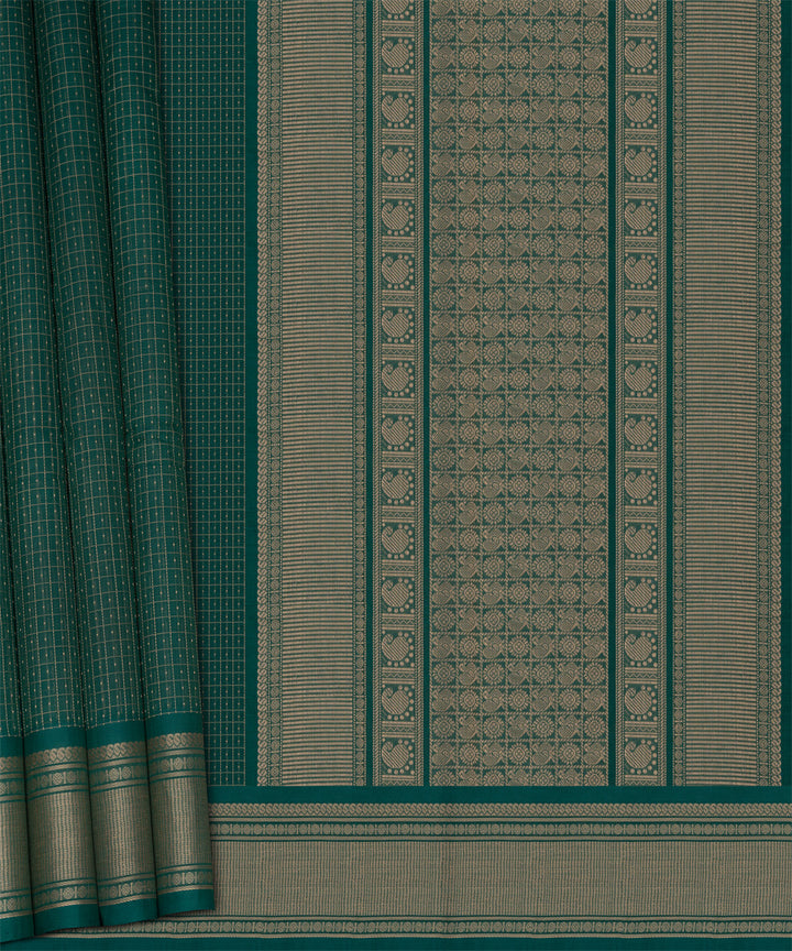 Teal green grey cotton handloom kajivaram saree