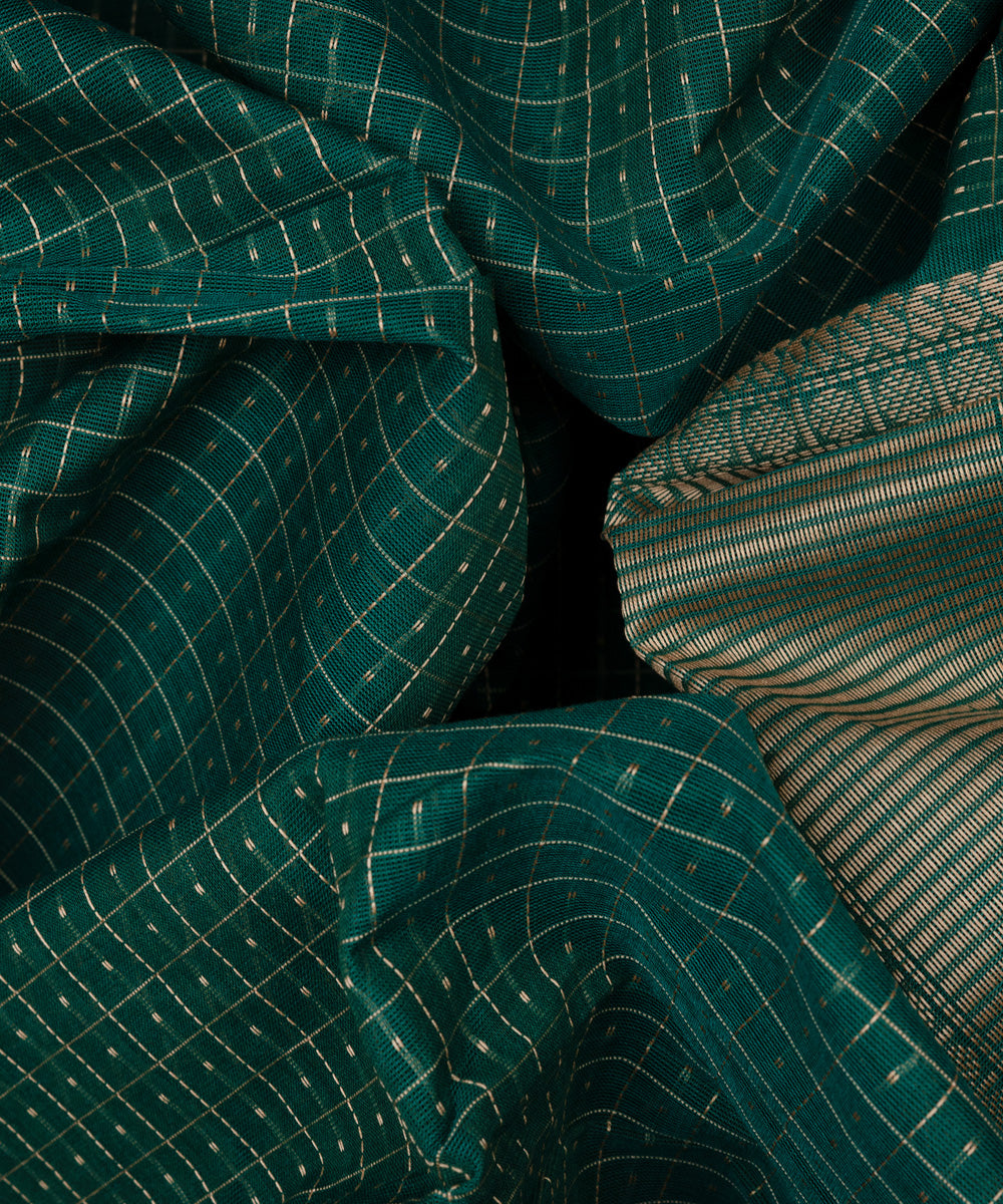 Teal green grey cotton handloom kajivaram saree
