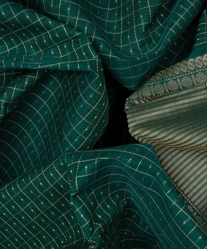 Teal green grey cotton handloom kajivaram saree