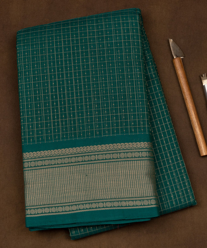 Teal green grey cotton handloom kajivaram saree