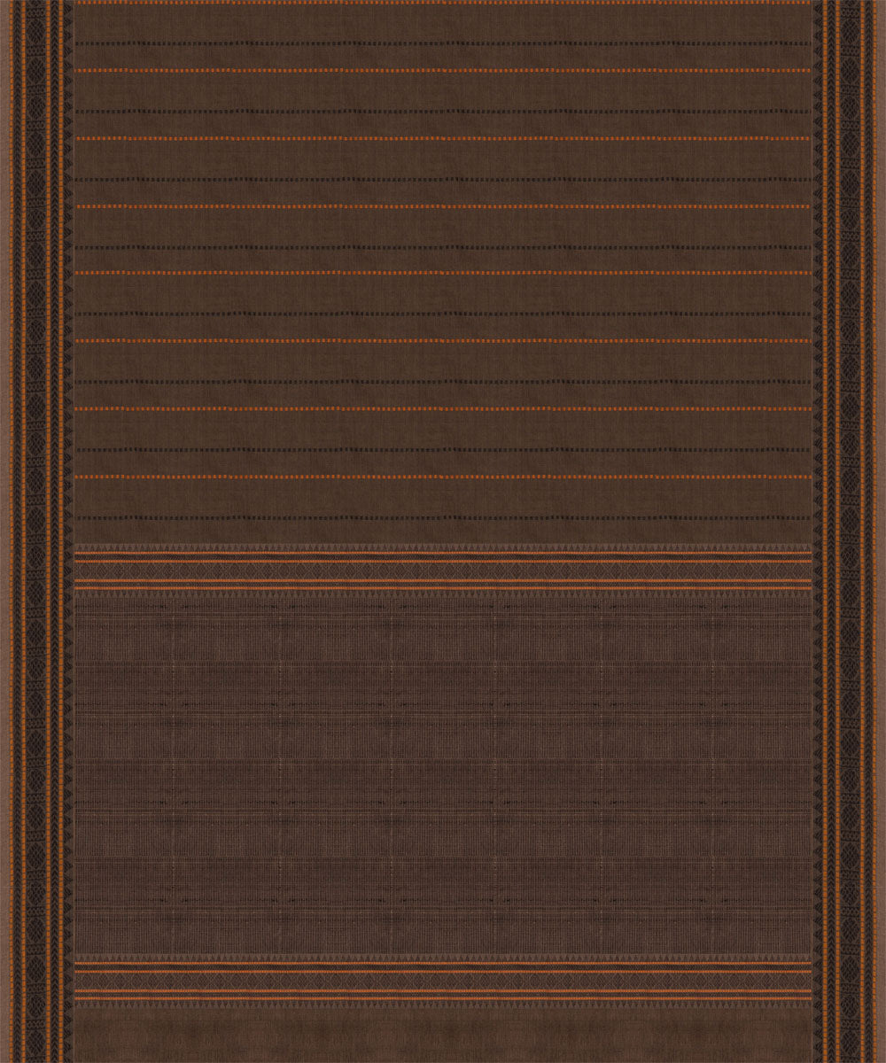 Brown beige cotton handloom kajivaram saree