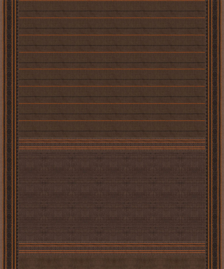 Brown beige cotton handloom kajivaram saree