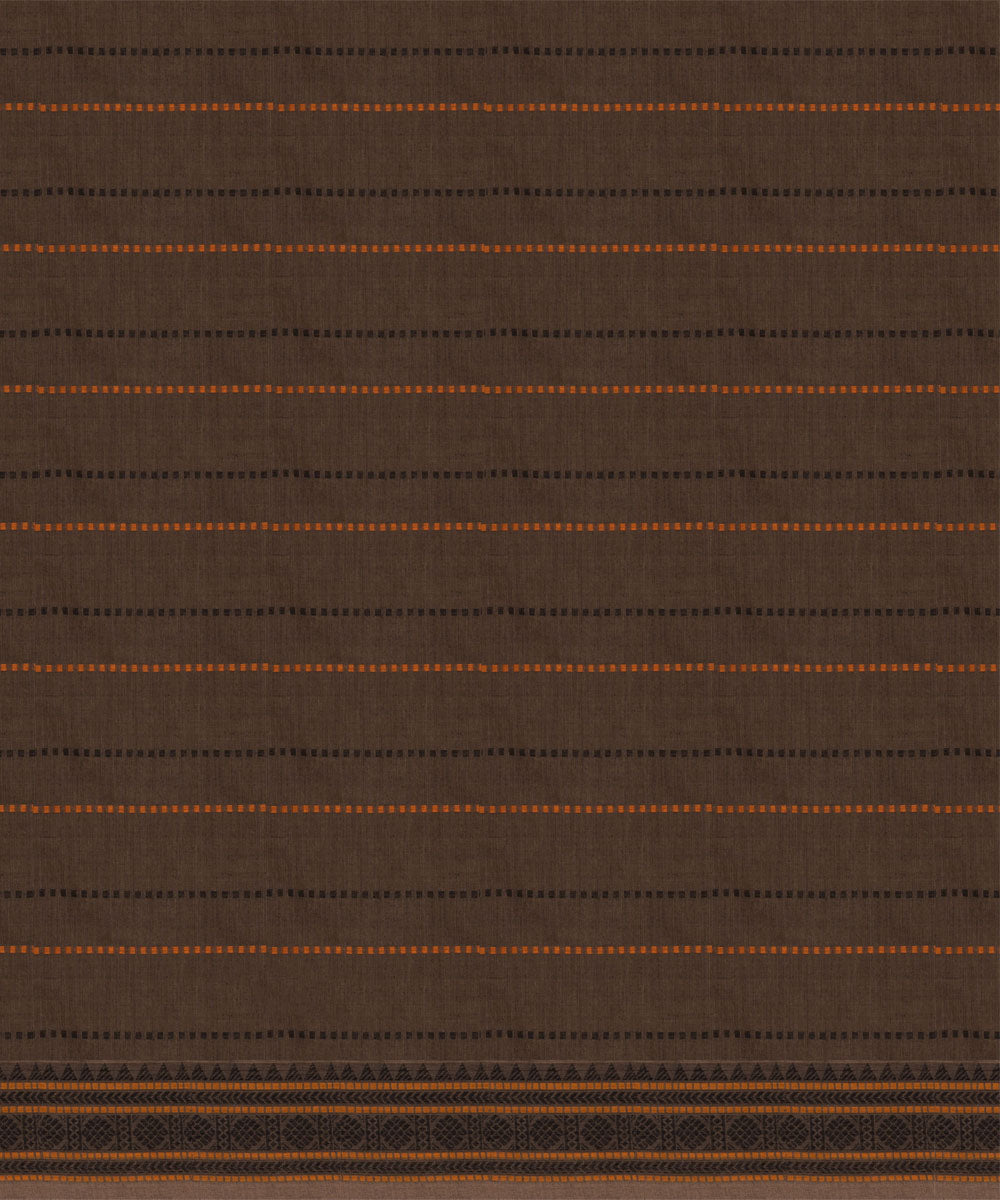 Brown beige cotton handloom kajivaram saree