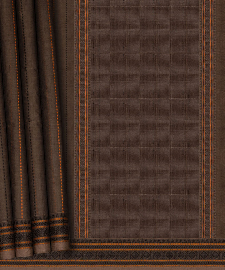 Brown beige cotton handloom kajivaram saree