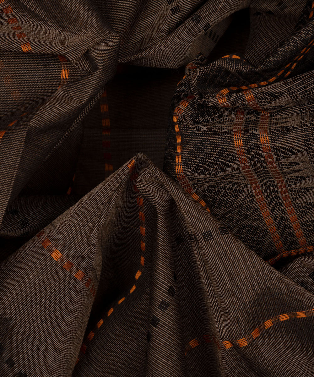 Brown beige cotton handloom kajivaram saree
