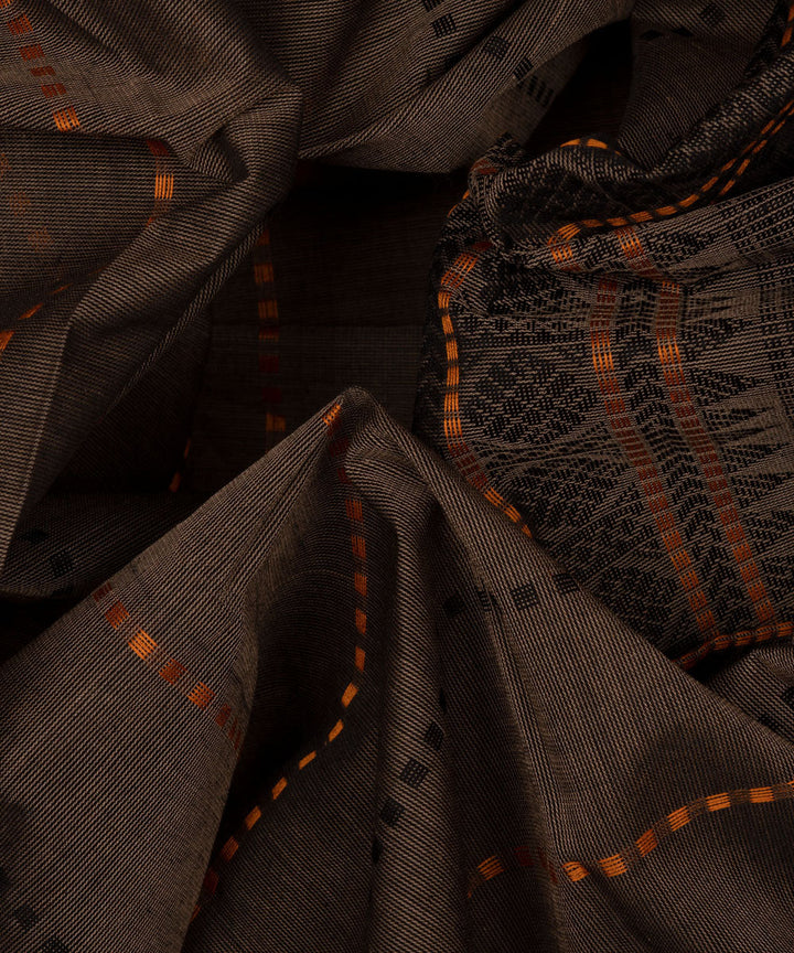 Brown beige cotton handloom kajivaram saree