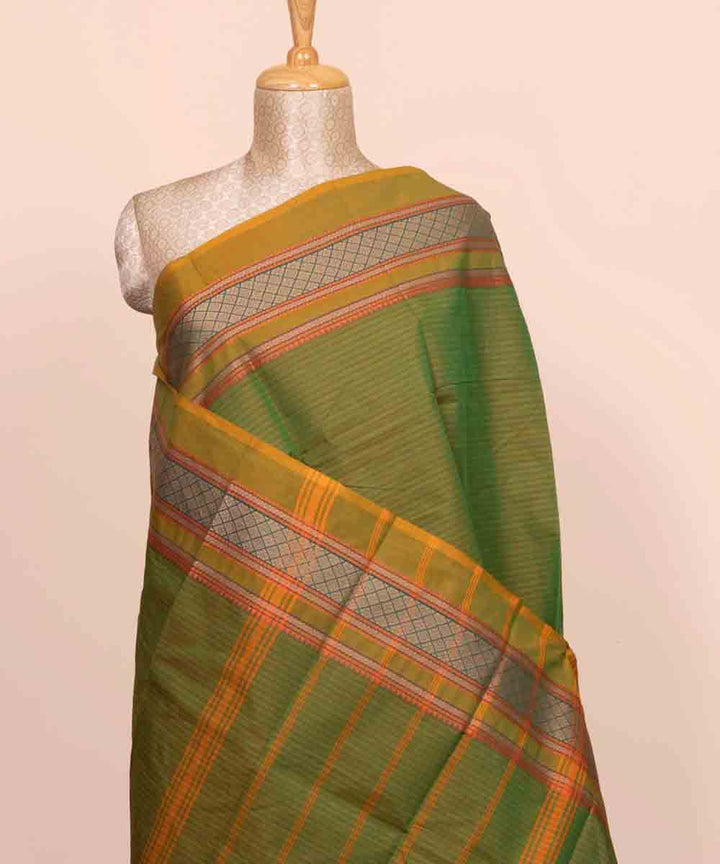 Dark green orange cotton handloom chettinad saree