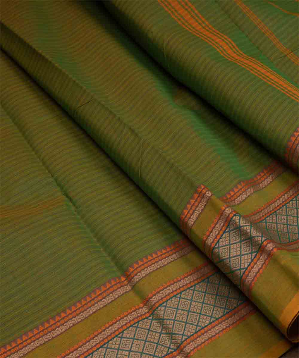 Dark green orange cotton handloom chettinad saree