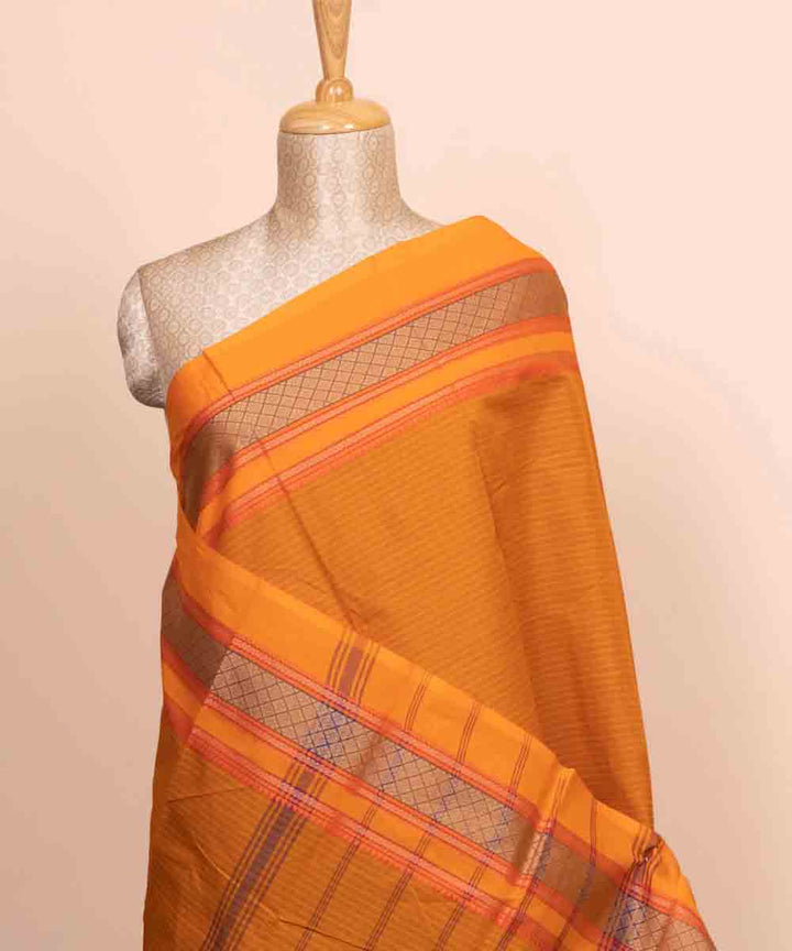 Orange striped pallu cotton handloom chettinad saree