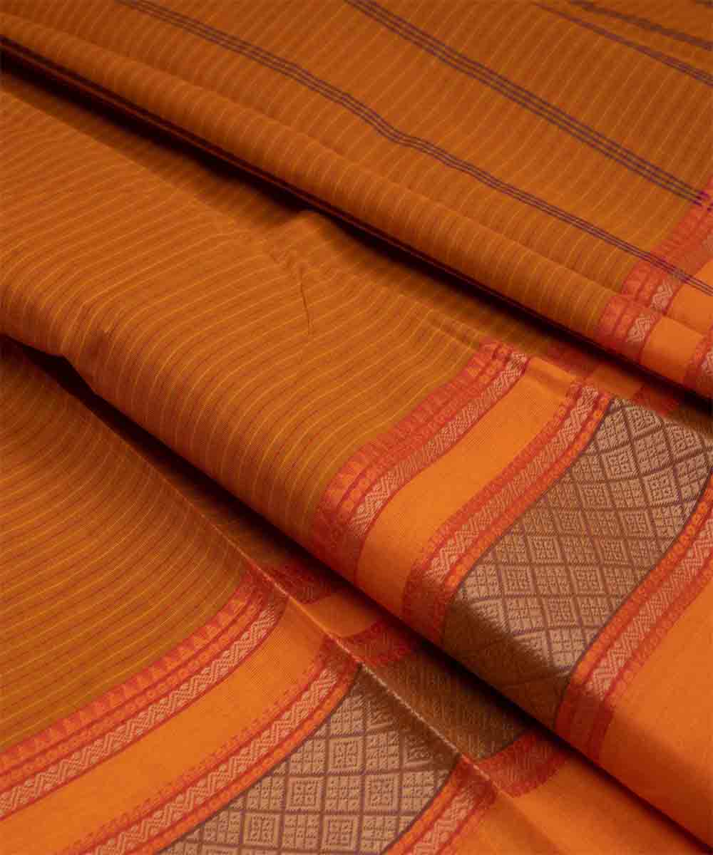 Orange striped pallu cotton handloom chettinad saree