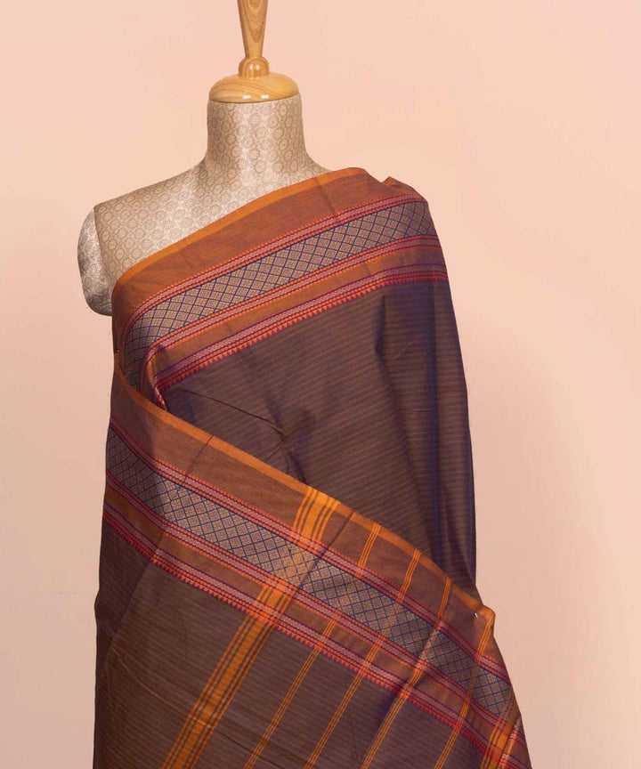 Brown mustard cotton handloom chettinad saree
