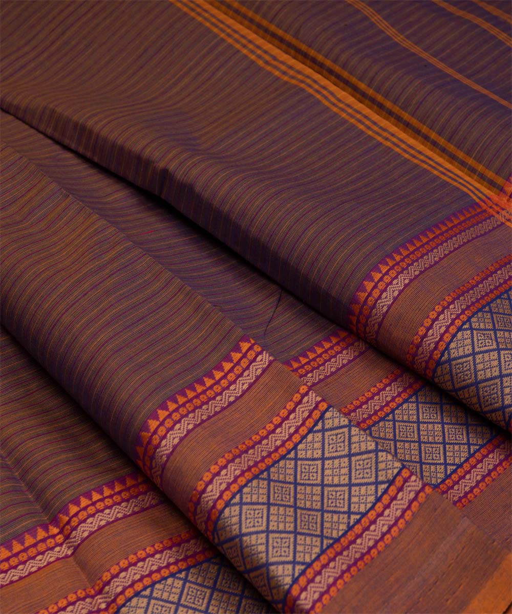 Brown mustard cotton handloom chettinad saree