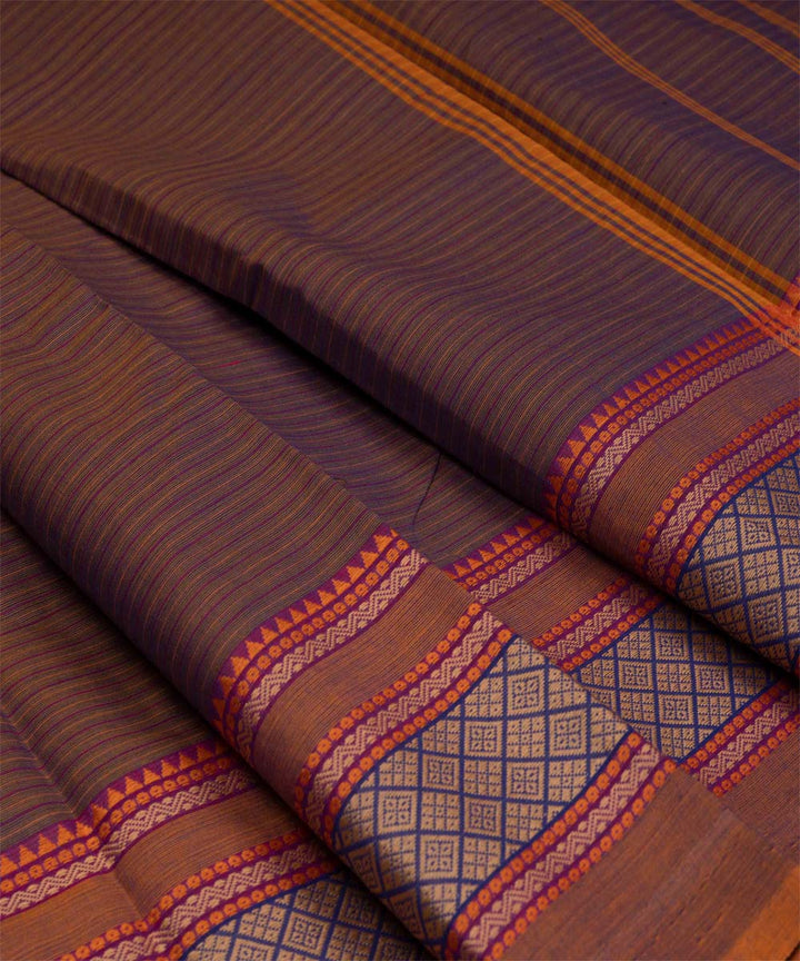 Brown mustard cotton handloom chettinad saree