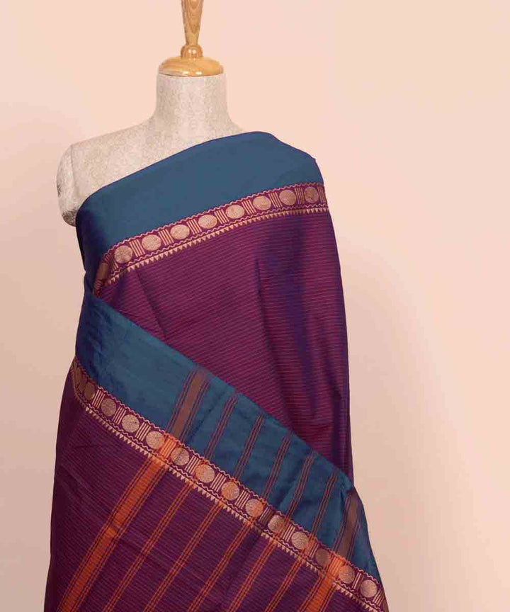 Purple blue cotton handloom chettinad saree