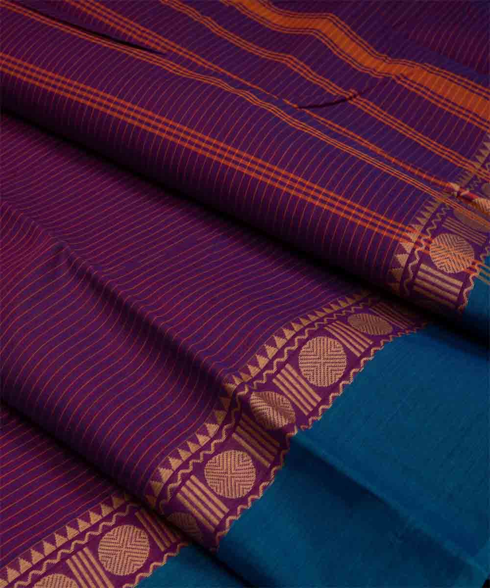 Purple blue cotton handloom chettinad saree