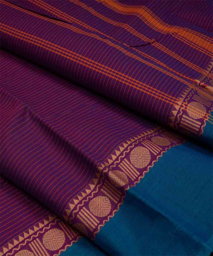 Purple blue cotton handloom chettinad saree