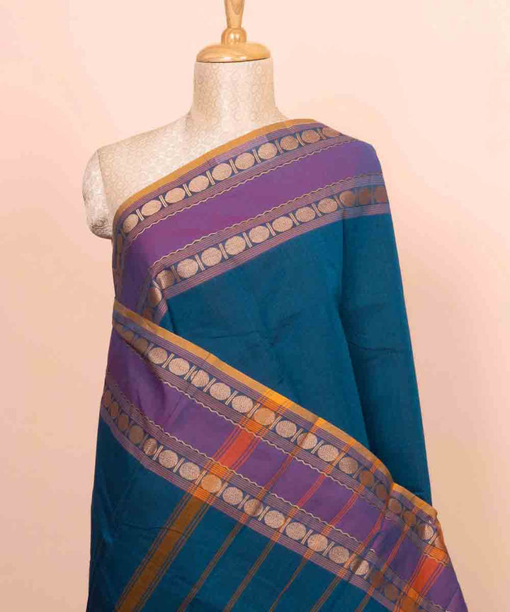 Navy blue violet cotton handloom chettinad saree