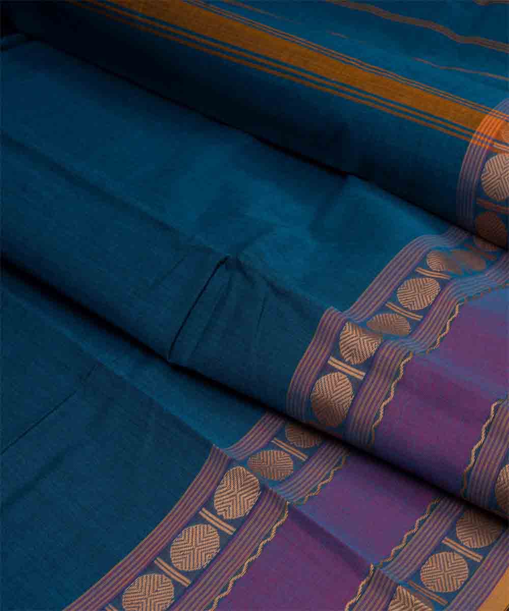 Navy blue violet cotton handloom chettinad saree