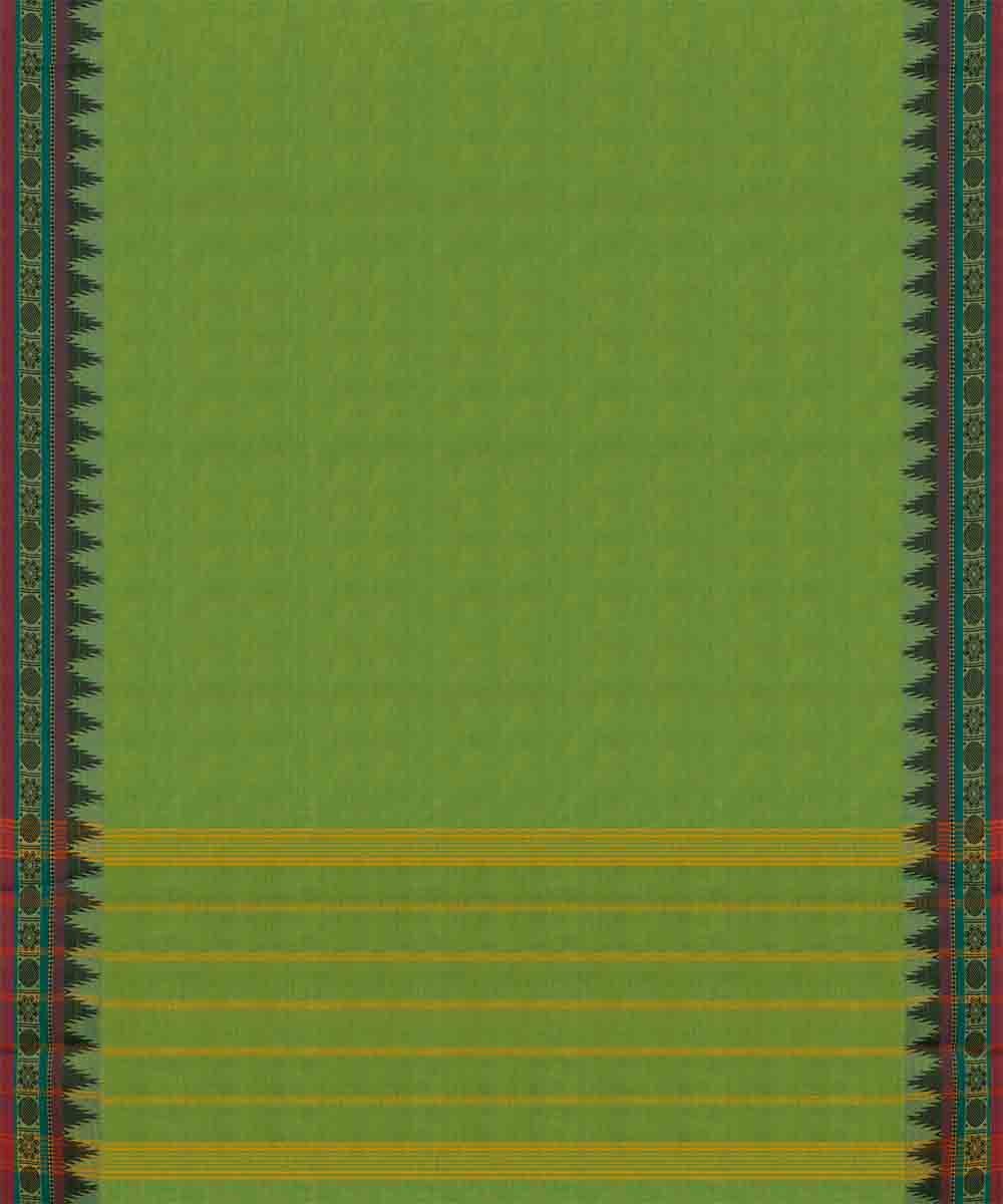 Dark green yellow cotton handloom chettinad saree