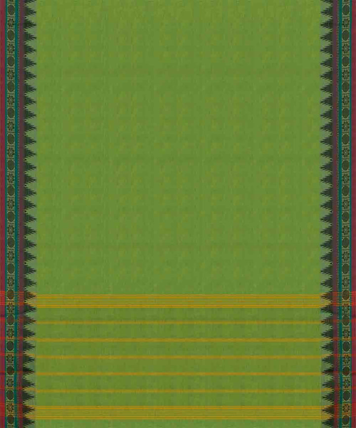 Dark green yellow cotton handloom chettinad saree