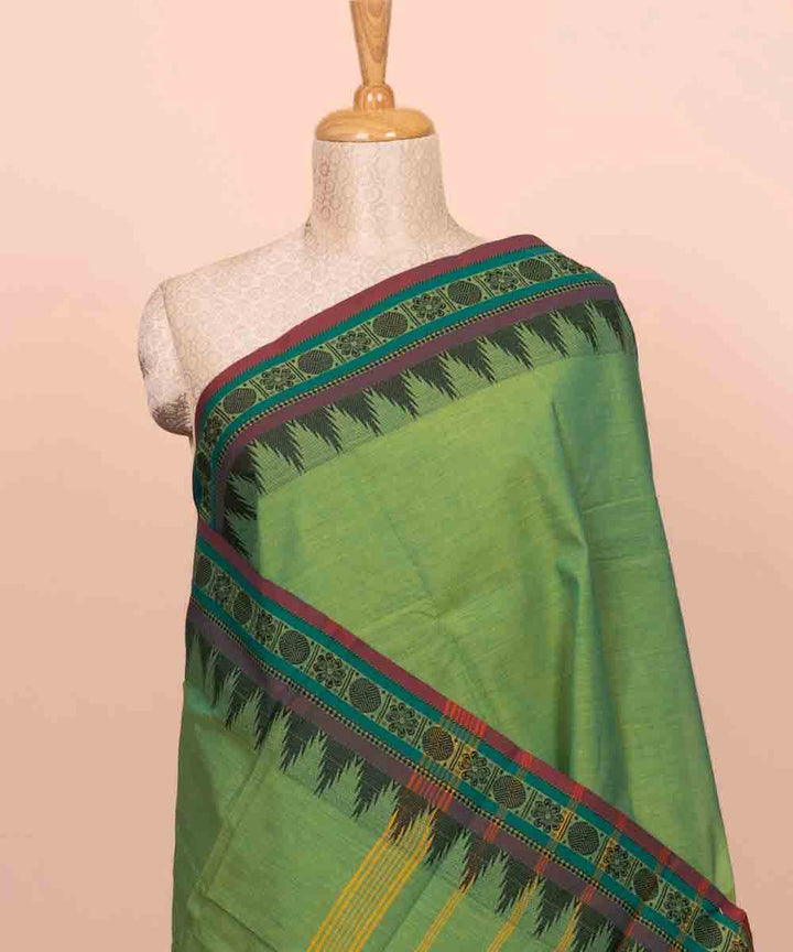 Dark green yellow cotton handloom chettinad saree