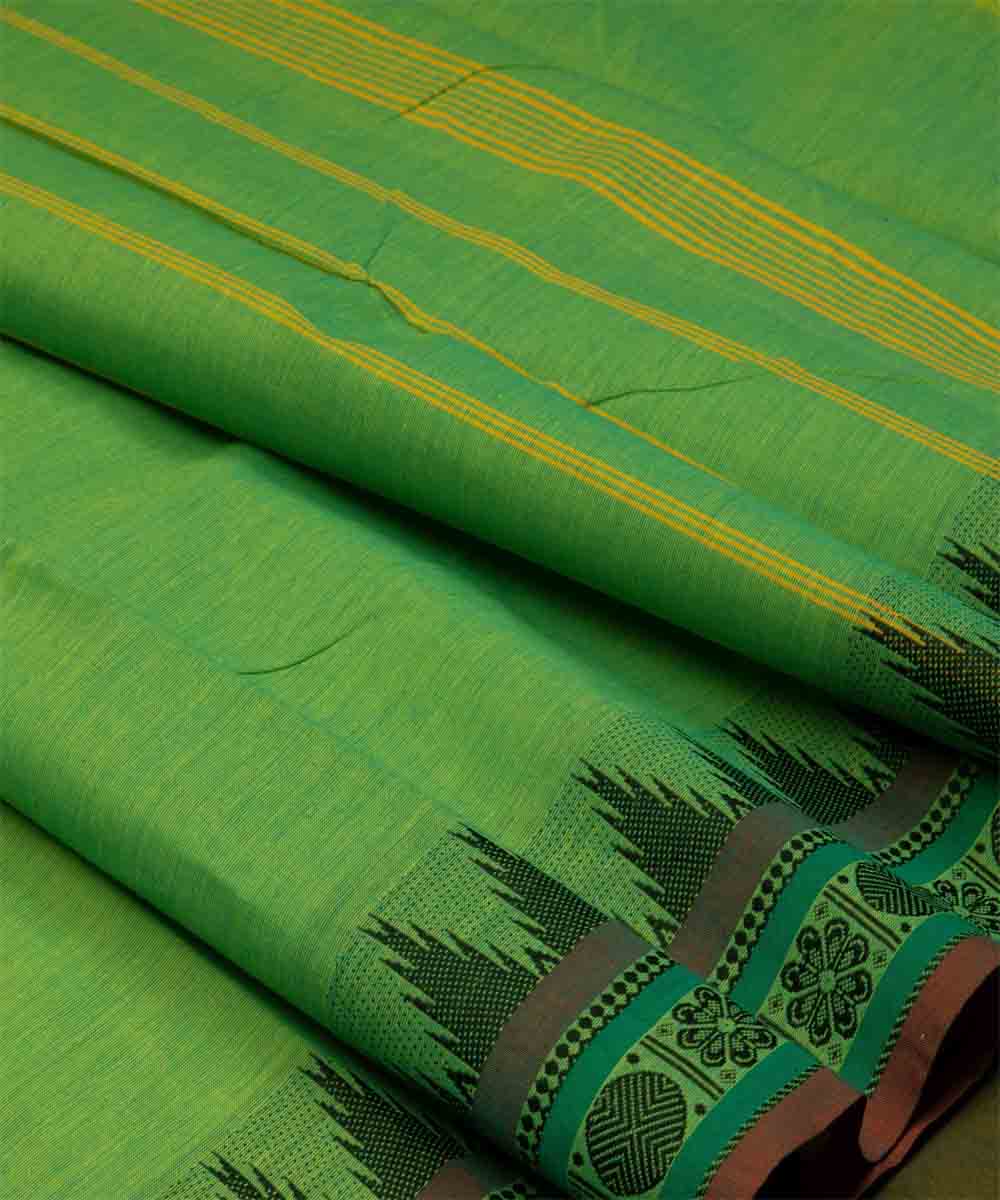 Dark green yellow cotton handloom chettinad saree