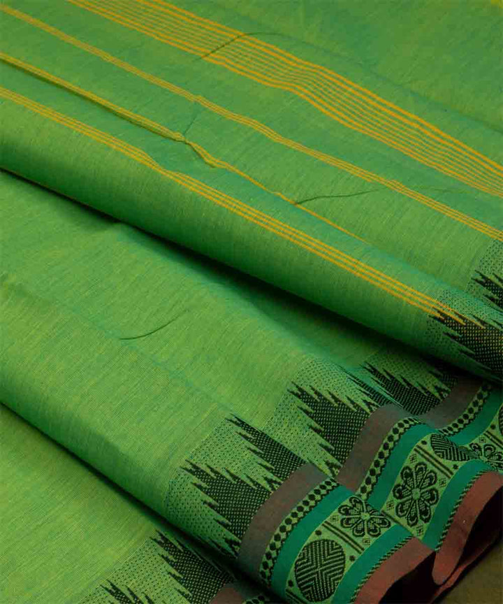 Dark green yellow cotton handloom chettinad saree