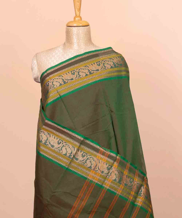 Cyan green cotton handloom chettinad saree