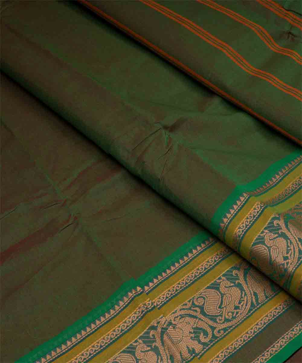 Cyan green cotton handloom chettinad saree