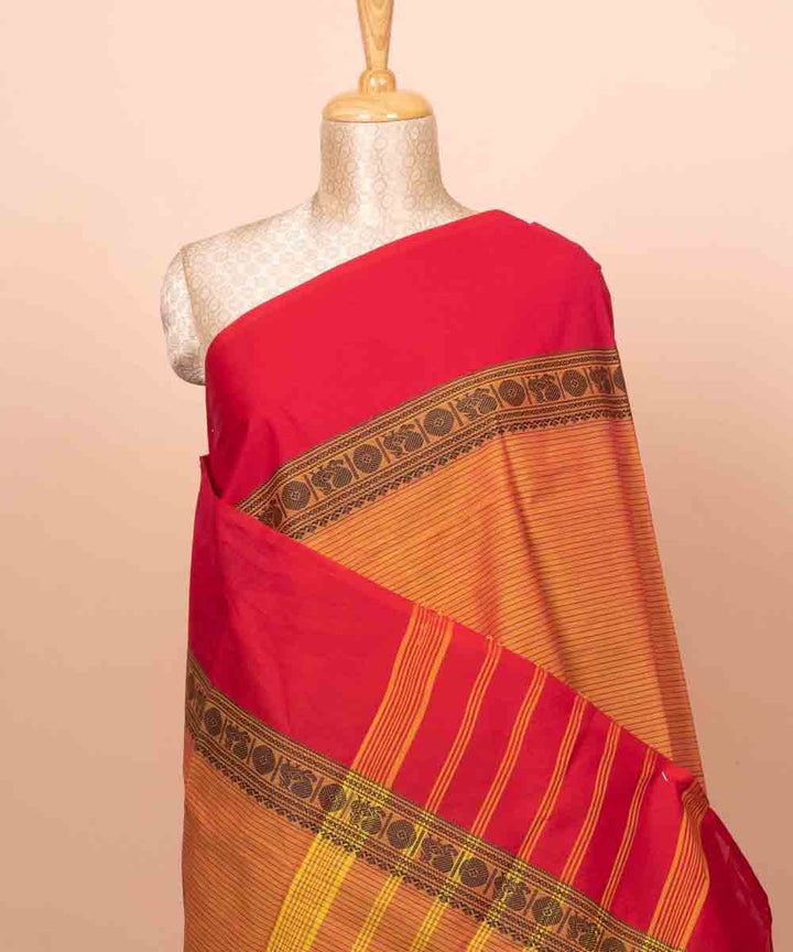 Orange yellow handloom chettinad cotton saree