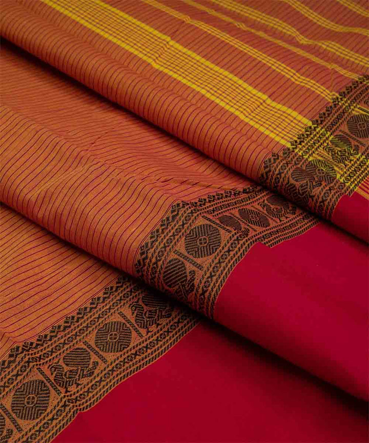 Orange yellow handloom chettinad cotton saree