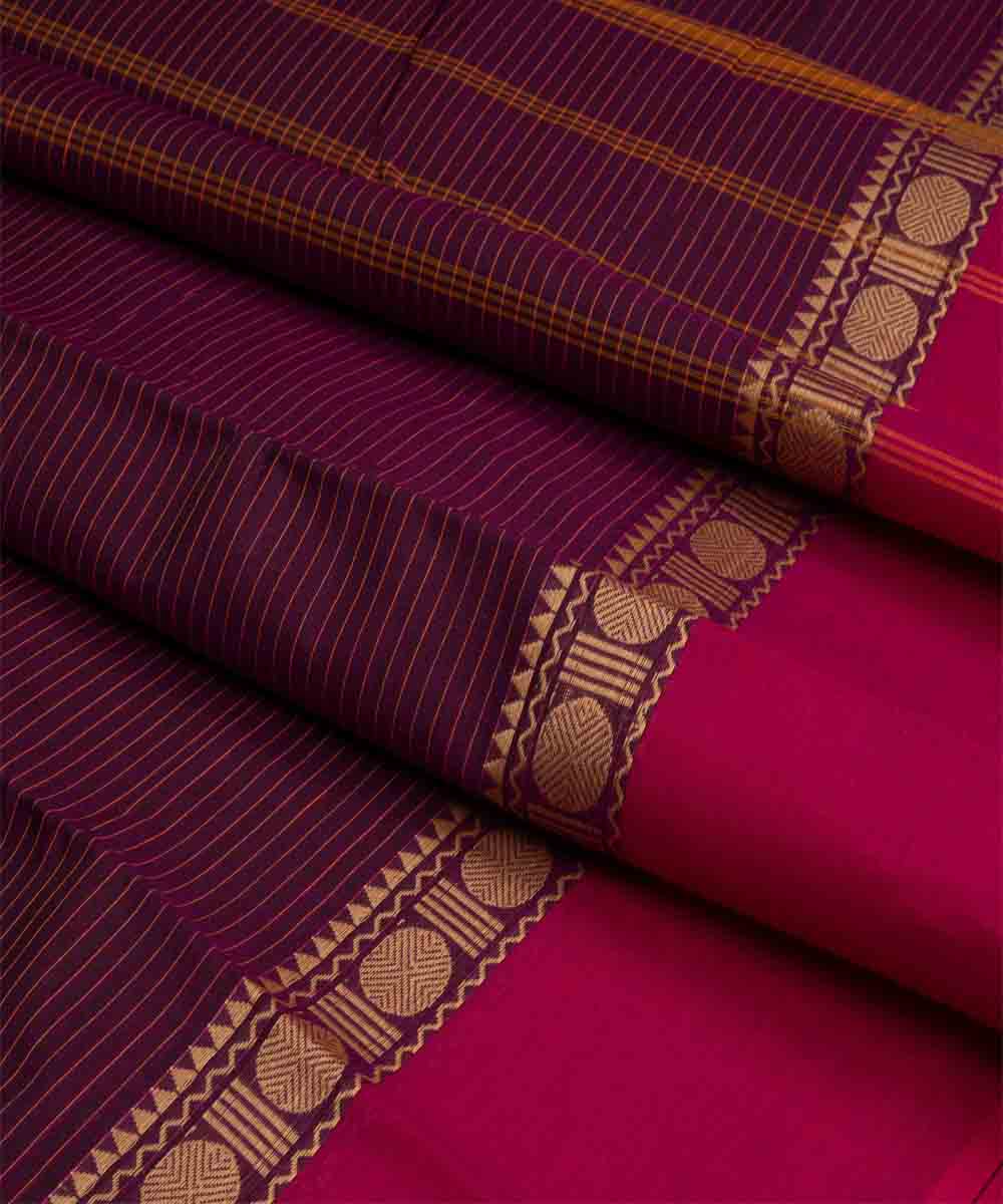 Purple orange cotton handloom chettinad saree
