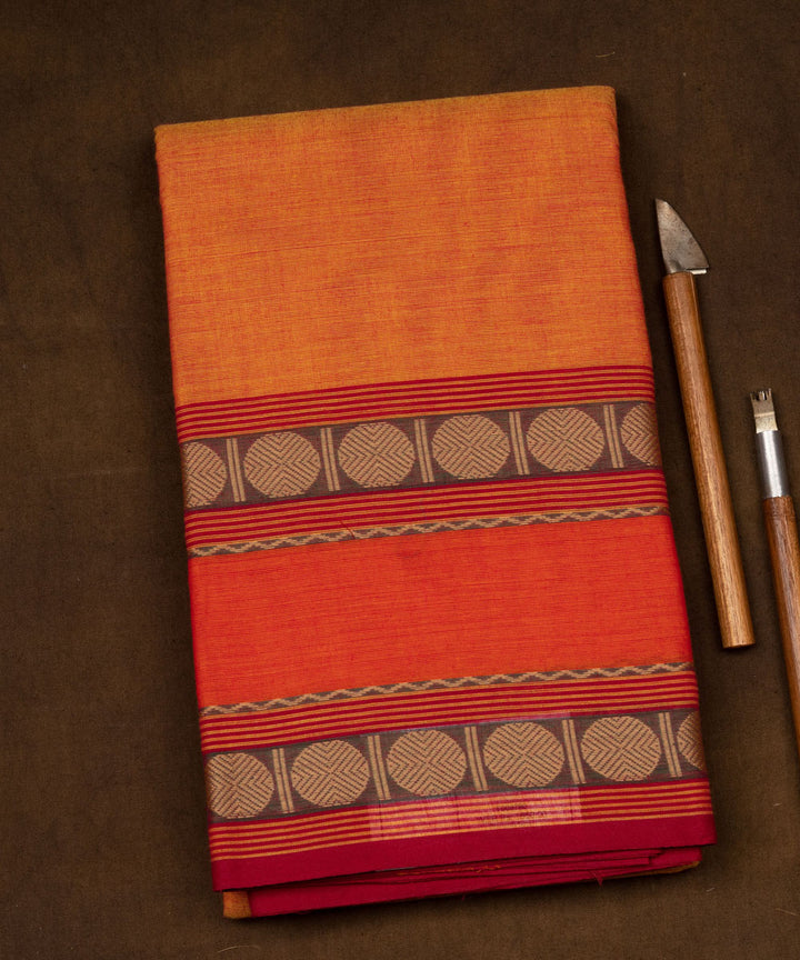 Orange yellow cotton handloom chettinad saree