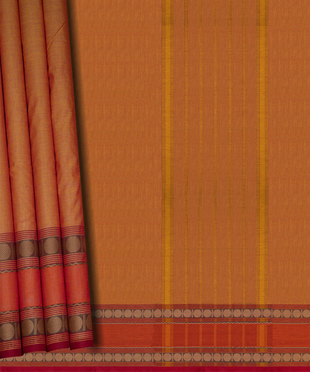Orange yellow cotton handloom chettinad saree