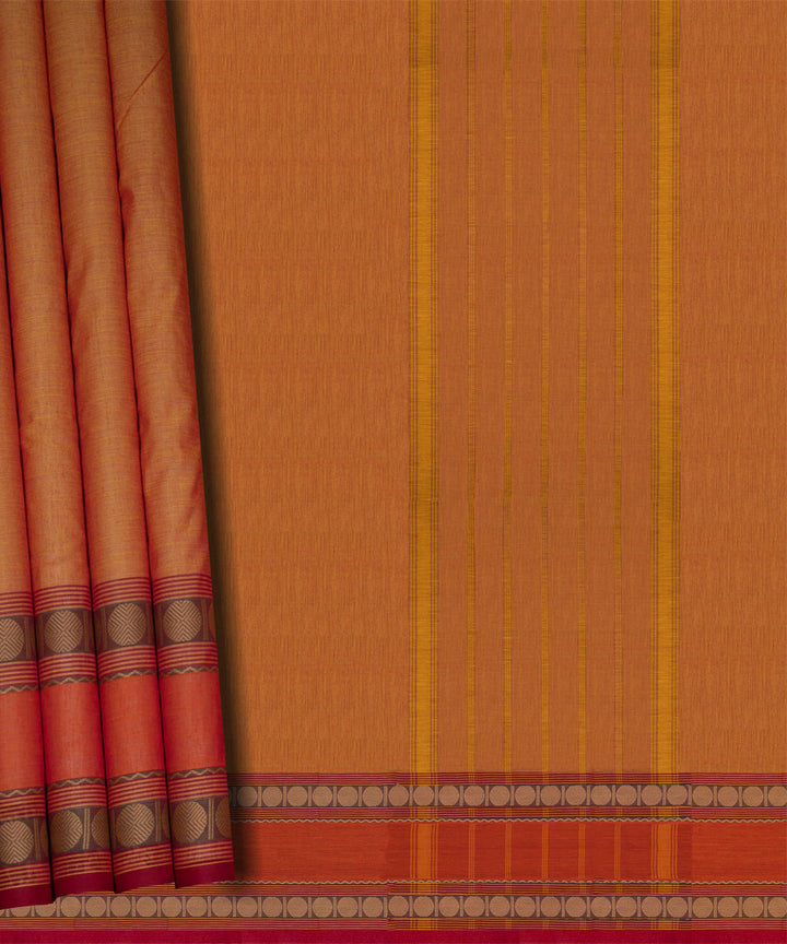 Orange yellow cotton handloom chettinad saree
