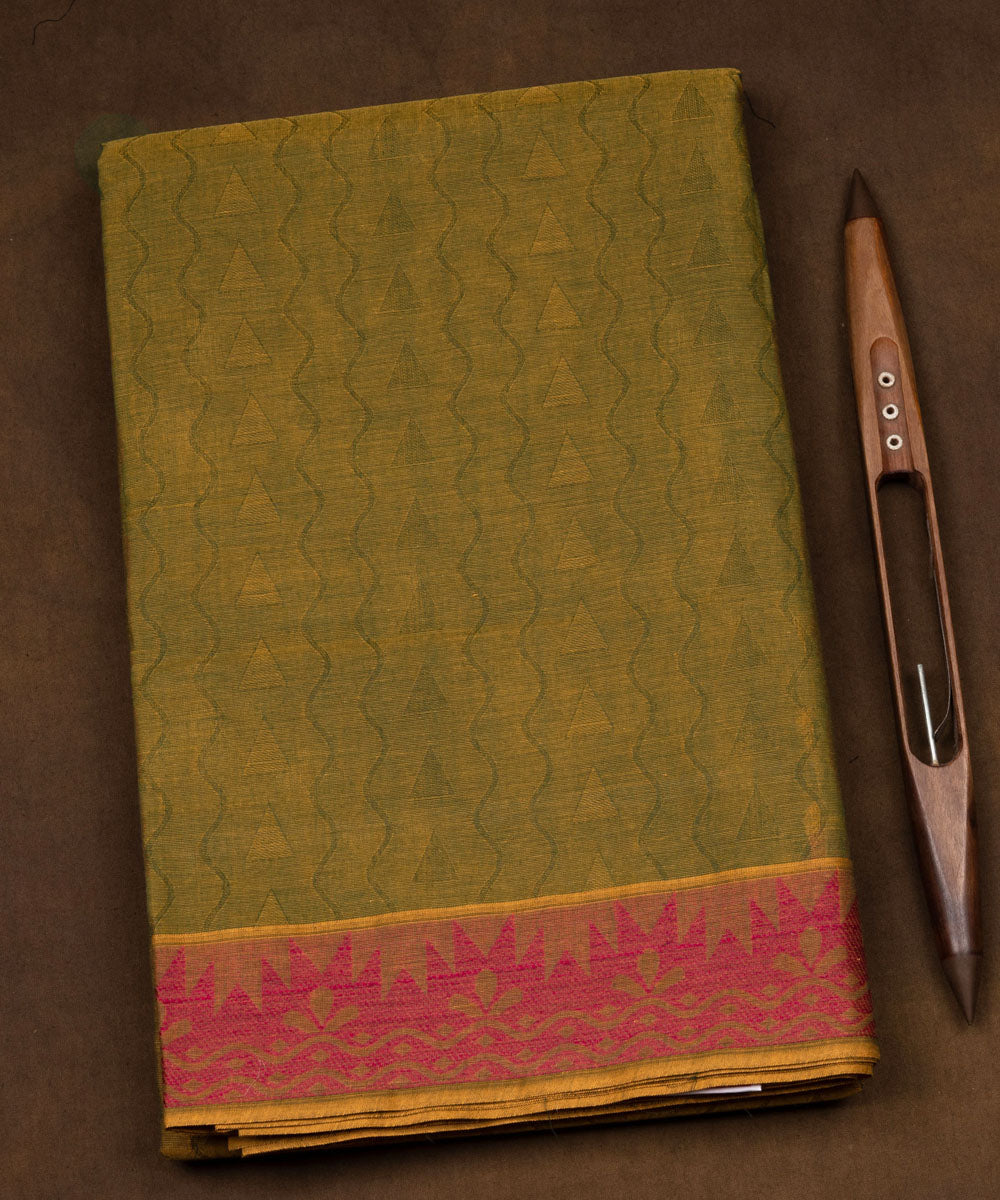 Dark green pink cotton handloom south cotton saree
