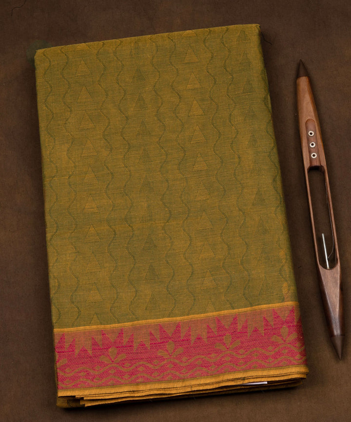 Dark green pink cotton handloom south cotton saree