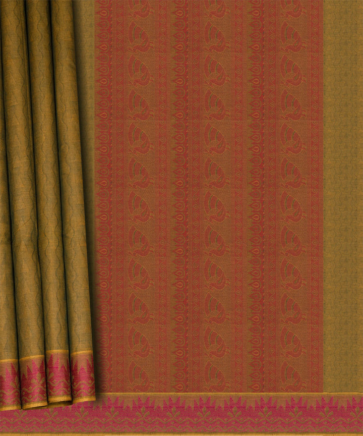 Dark green pink cotton handloom south cotton saree