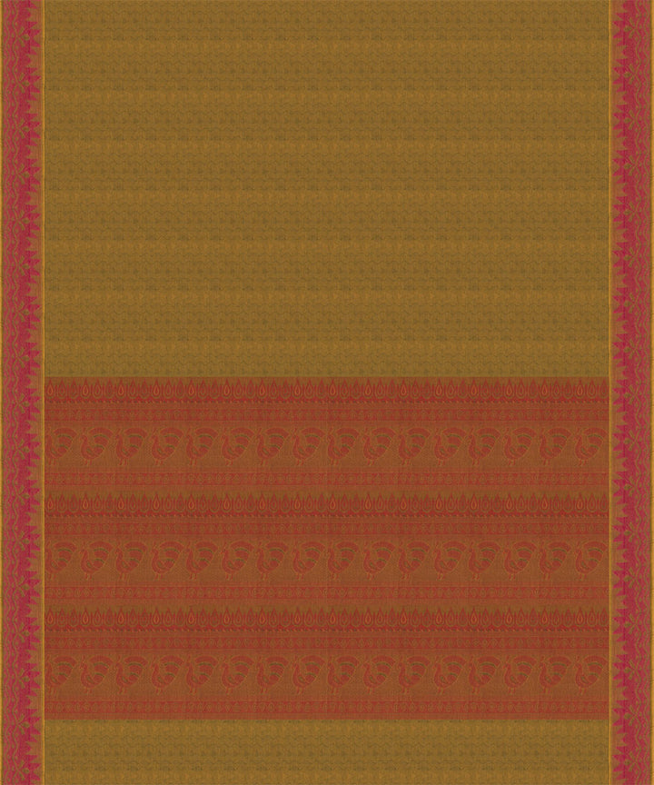 Dark green pink cotton handloom south cotton saree