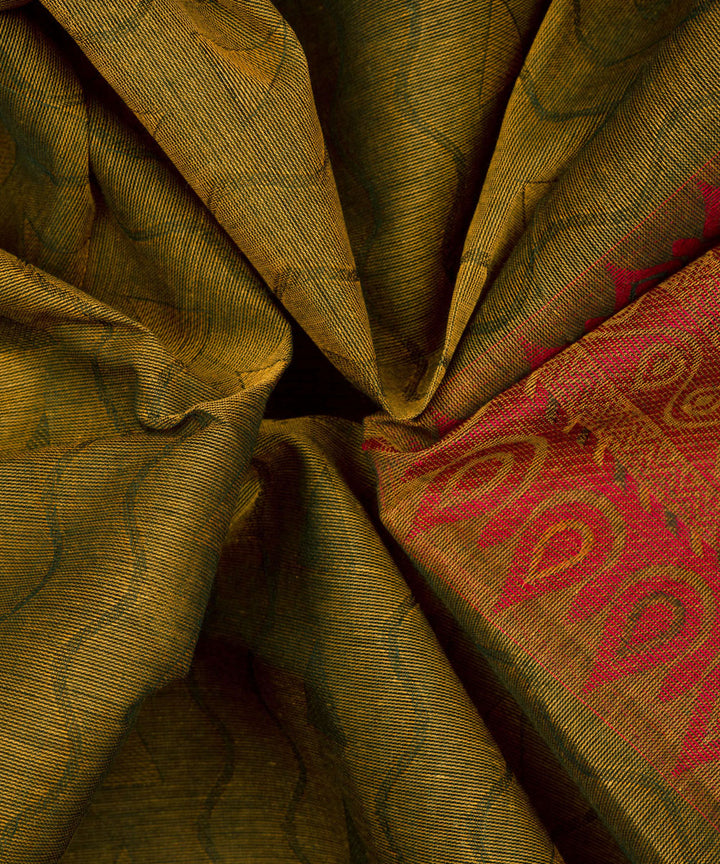 Dark green pink cotton handloom south cotton saree