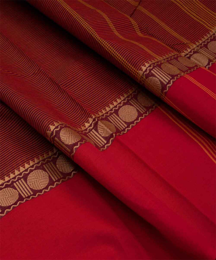 Red striped pallu cotton handloom chettinad saree