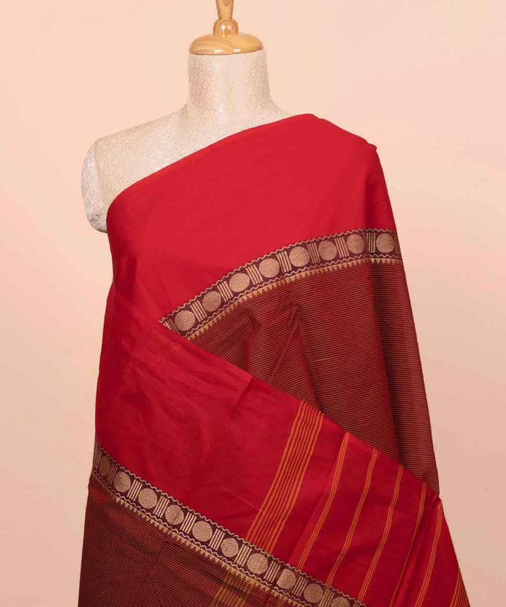 Red striped pallu cotton handloom chettinad saree