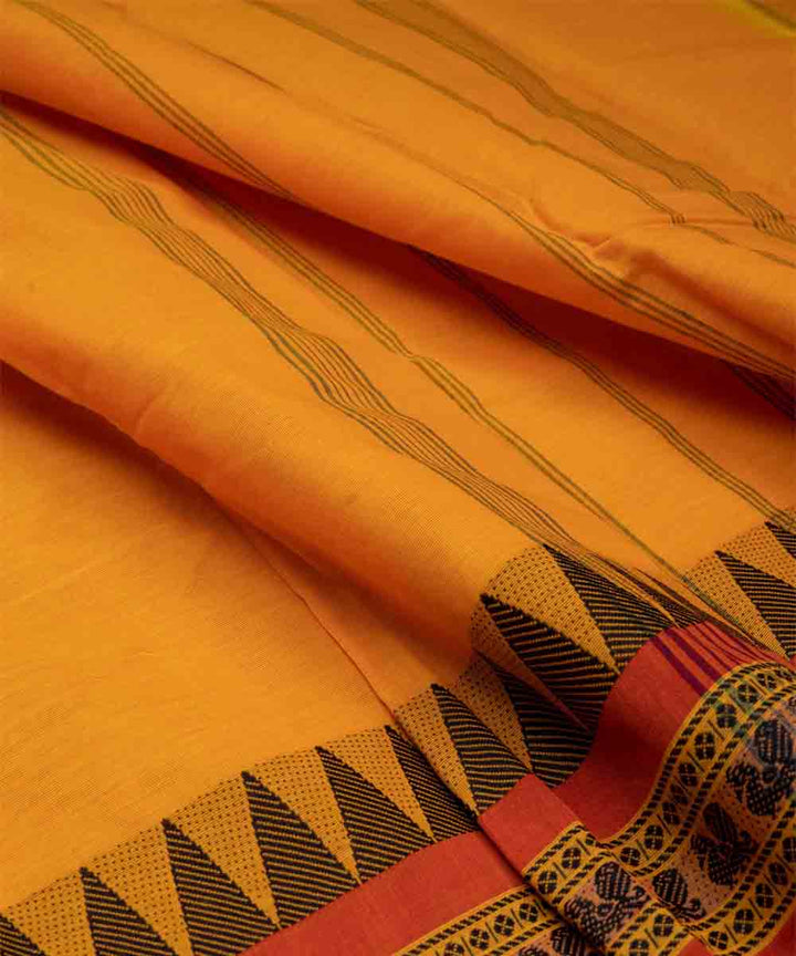 Yellow red cotton handloom chettinad saree
